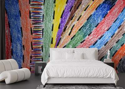 Colorful pencil strips. Abstract background.  Children`s style draving Wall mural